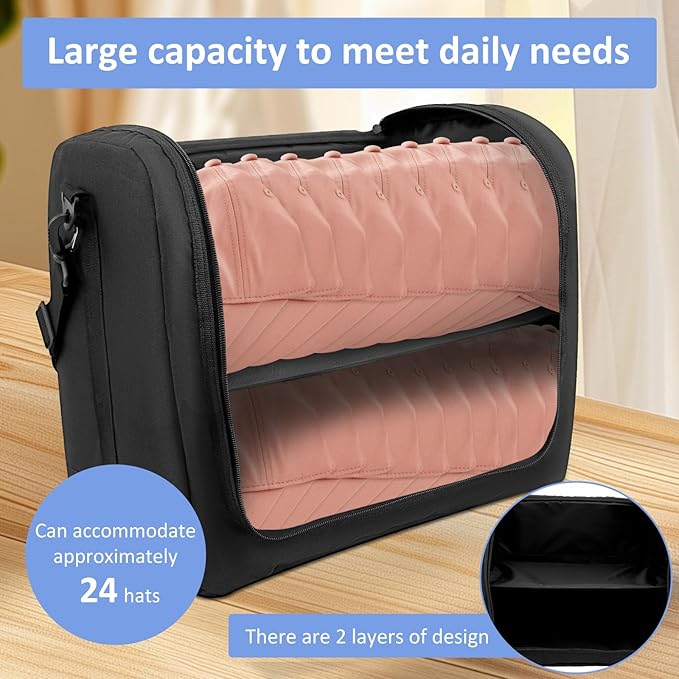 Large Hat Bag for Baseball Caps, Hat Travel Organizer Bag for 20-24 Caps, Portable Cap Carrier Storage Case for Traveling, Home Storage