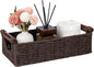 CubesLand Small Wicker Toilet Basket Tray Organizer W/Cut Out Handle, Handwoven Slim Decorative Basket for Countertop, Shelves And for Rustic Home Decor, Living Room, Nursery Organization, Brown