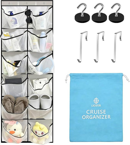 Cruise Essentials 2026, Magnetic Over The Door Organizer for Cruise Ships, 12 Large Mesh Pockets Cruise Cabin Organizer and Storage, Cruise Ship Must Haves for Royal Caribbean, Carnival, NCL