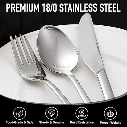 21-Piece Modern Stainless Steel Silverware Sets with Organizer Tray Silver Tableware Cutlery Set Fork Spoon and Knife Flatware Sets Heavy Duty Eating Kitchen Utensil Set Service for 4, Dishwasher Safe