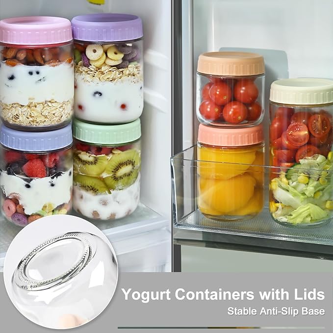 Overnight Oats Containers with Lids, 16oz Wide Mouth Mason Jars with Lids, 6 Pack Glass Jars with Airtight lid for Chia Pudding Yogurt Salad, Meal Prer Oatmeal Jars, Gray