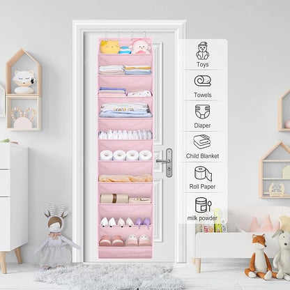 SLEEPING LAMB Over The Door Shoe Organizer for Closet, Kids Sneaker Storage for Hanging Shoe Rack for Door with Large Deep Pockets for Toddler, Girl, Baby Room Decor, Pink