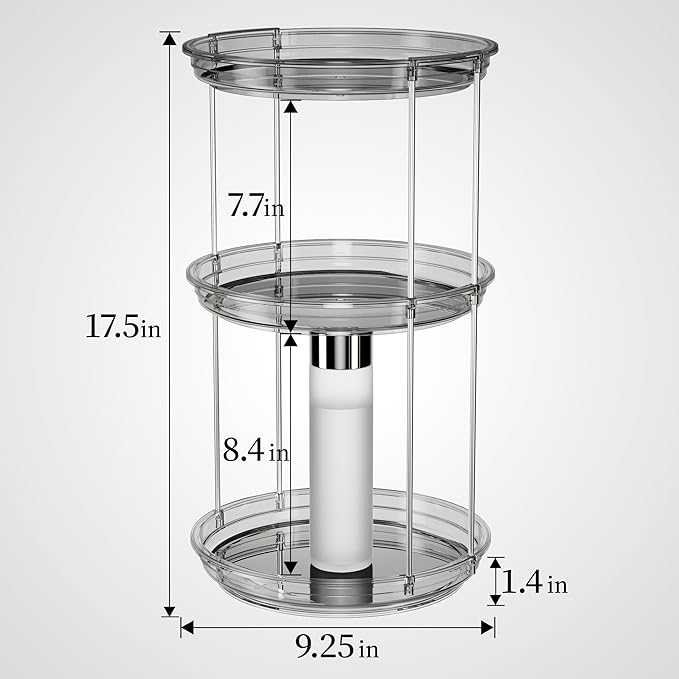 Delamu 3 Tier Rotating Makeup Organizer for Vanity, Skincare Organizer for Bathroom Counter, Spinning Perfume Organizer Cosmetic Holder with Large Capacity, Grey