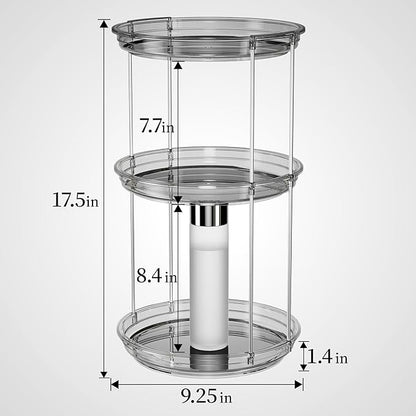 Delamu 3 Tier Rotating Makeup Organizer for Vanity, Skincare Organizer for Bathroom Counter, Spinning Perfume Organizer Cosmetic Holder with Large Capacity, Grey