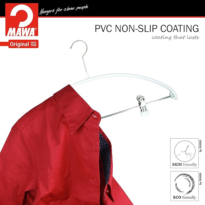 Mawa Narrow Petite Clothing Hangers, Steel Hanger with Non-Slip Coating, for Shirts, Dresses, Suits, Pants, Skirts, Camisoles, Jackets, 360-degree Rotatable Hook