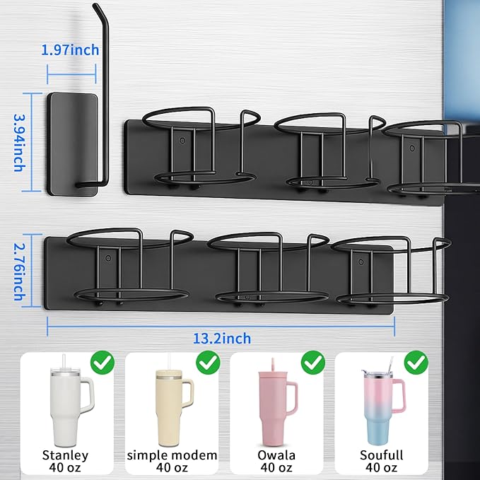 Magnetic Stanley Cup Holder for Refrige, Magnetic Water Bottle Holder for Stanley Water Bottle 40 oz with Handle, Stanley Lid Organizer for Stanley Cup Accessories