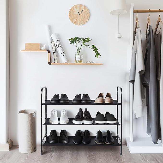 MAX Houser 3 Tier Free Standing Shoe Rack, Metal Shoe Storage Shelf for 9-12 Pairs, Easy to Assemble, Entryway, Bedroom, Black