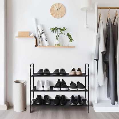 MAX Houser 3 Tier Free Standing Shoe Rack, Metal Shoe Storage Shelf for 9-12 Pairs, Easy to Assemble, Entryway, Bedroom, Black