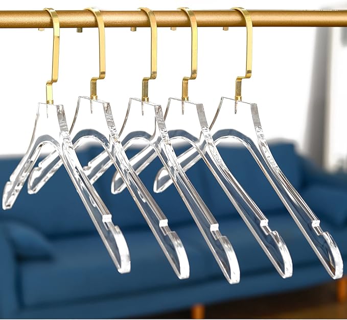 Besser Acrylic Clear Hangers 15 Pack,Acrylic Hanger Premium Quality Crystal Clear Hangers with Gold Hooks Luxury Dress Suit Hangers（Gold Hook）