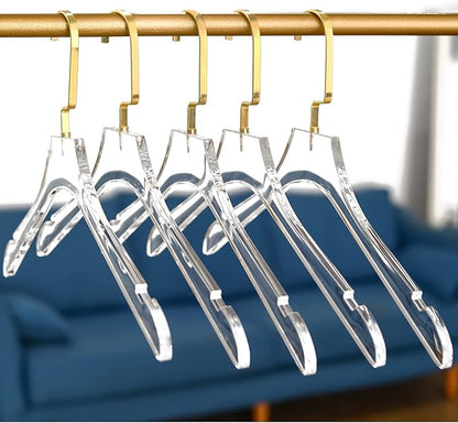 Besser Acrylic Clear Hangers 15 Pack,Acrylic Hanger Premium Quality Crystal Clear Hangers with Gold Hooks Luxury Dress Suit Hangers（Gold Hook）