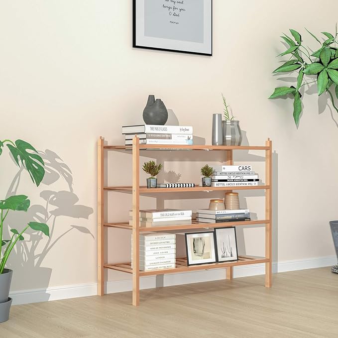 Dranixly Shoe Rack, 2-Tier Bamboo Stackable Shelf Storage Organizer, Stand for Closet, Entryway, Hallway, Bathroom and Living Room（Natural）