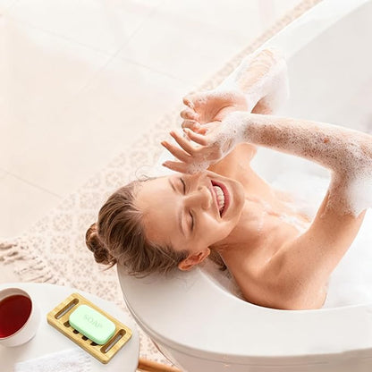 Natural Bamboo Soap Dish and Holder Elegant Design Self Draining Soap Tray for Shower Bar Soap Holder Perfect for Bathroom Sink and Kitchen