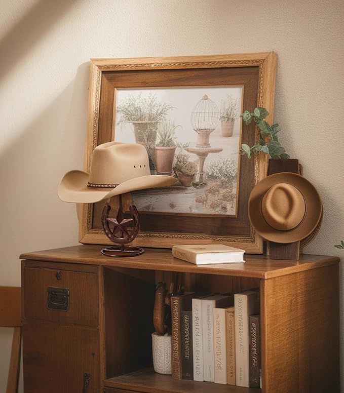 Cowboy Hat Stand, Hat Display, Western Horseshoe Decor, Cowboy Hat Holder, Hat Stands for Display Tabletop, Cowboys Gifts for Men, Desk Hat Rack for Fedora, Sun Hats,Straw Hats, Iron, Bronze, 2 Packs