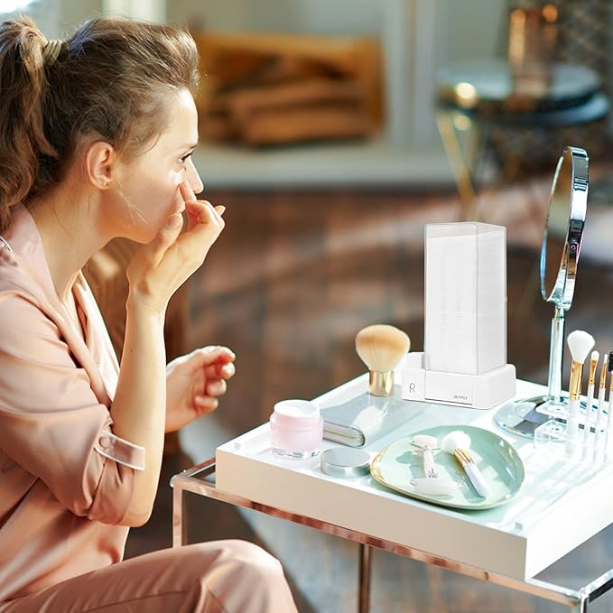 Automatic Cotton Pad Holder, Square Press Out Cosmetic Cotton Makeup Removers Pad Holder, Makeup Organizer Container Dispenser Storage Display Rack (White)