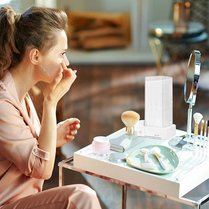 Automatic Cotton Pad Holder, Square Press Out Cosmetic Cotton Makeup Removers Pad Holder, Makeup Organizer Container Dispenser Storage Display Rack (White)