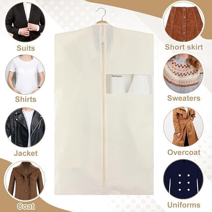 Aliceset 6 Pcs 24 x 40 Inches Cotton Garment Bags for Hanging Clothes, Canvas Suit Bags for Clothes Coats Jackets Shirts Closet Storage Travel Gusseted Hanging Garment Cover