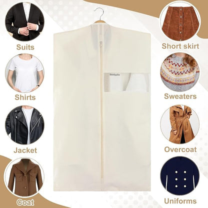 Aliceset 6 Pcs 24 x 40 Inches Cotton Garment Bags for Hanging Clothes, Canvas Suit Bags for Clothes Coats Jackets Shirts Closet Storage Travel Gusseted Hanging Garment Cover