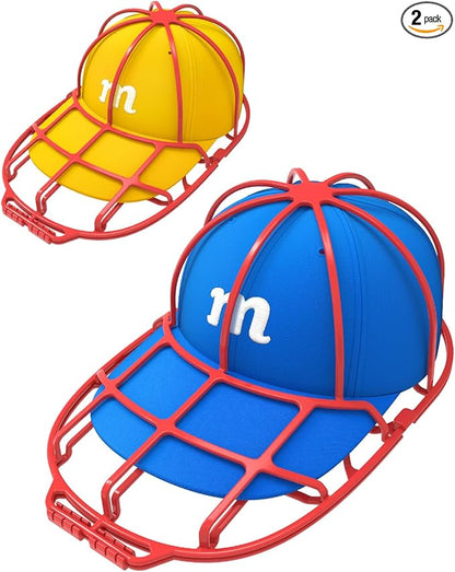 XQXA 2-Pack Baseball Hat Washer Cage | Machine-Washable Cap Cleaner Frame for Adult & Kid's Hats | Red