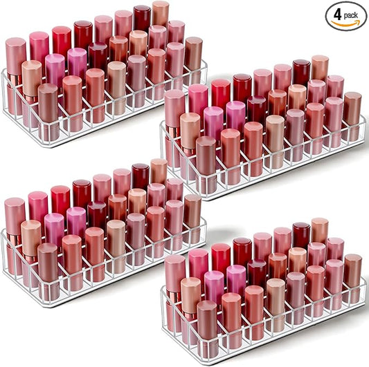 MAQUITA 4 Pcs Clear Lipstick Holder Acrylic Lip Gloss Organizer Cosmetic Storage Lipstick Display Case for Perfume Sample Drawer Brushes Bottles Women Birthday Gift