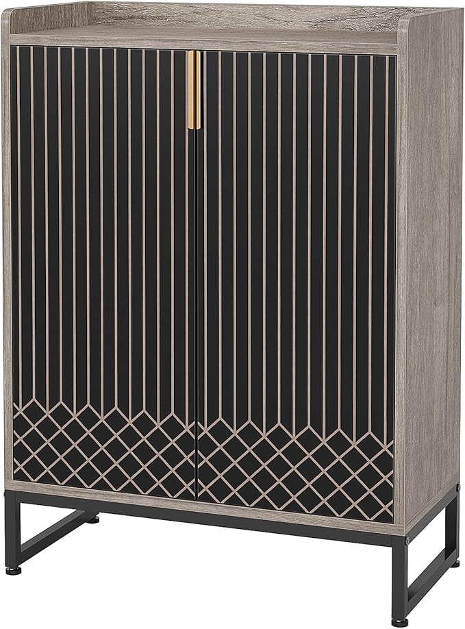LITTLE TREE Shoe Cabinet for Entryway, 5-Tier Shoe Cabinet with Doors, Modern Shoe Storage Cabinet, Gray Wooden Shoe Cabinets with Black Metal Legs for Living Room, Bedroom