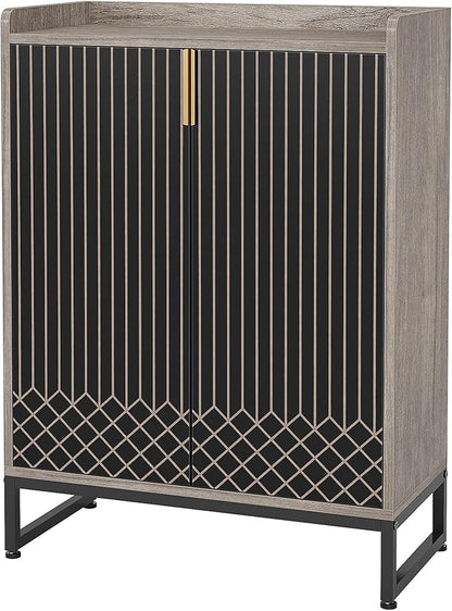 LITTLE TREE Shoe Cabinet for Entryway, 5-Tier Shoe Cabinet with Doors, Modern Shoe Storage Cabinet, Gray Wooden Shoe Cabinets with Black Metal Legs for Living Room, Bedroom