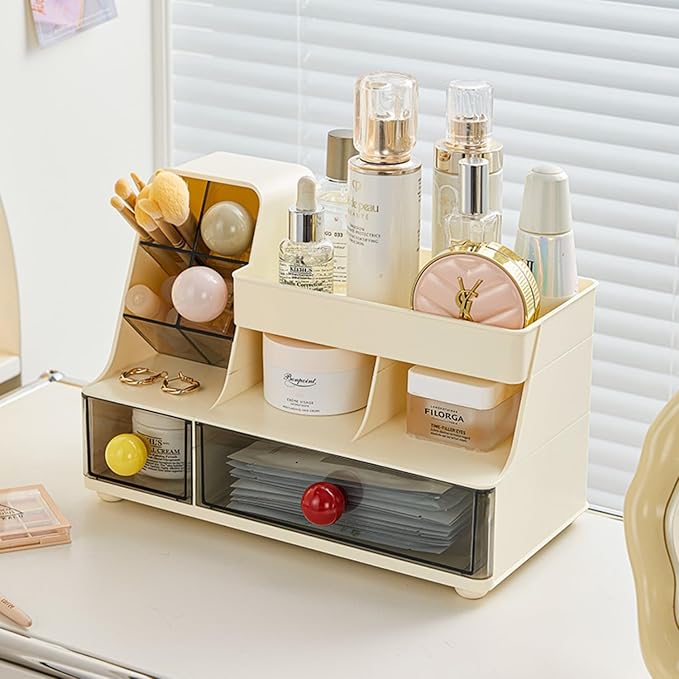 Makeup Organizer with Drawers for Vanity,Bathroom Countertop Organizer with Brushes Holder,Skincare Storage Organizer,Perfect Cosmetic Display Case for Your Beauty Essential