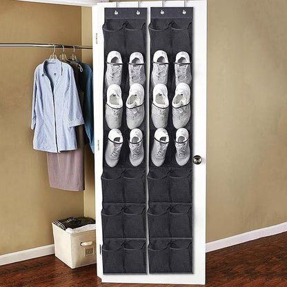 2Pcs Over the Door Shoe Organizer, 14 Mesh Pockets Reinforced Hanging Storage, Space Saving Organizer for Closet Dorm RV Apartment