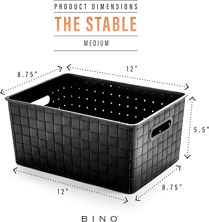 BINO | Plastic Storage Baskets Medium - Black | THE STABLE COLLECTION | Multi-Use Storage | Rectangular Cabinet Organizer | Baskets For Organizing with Handles | Home Office Organization and Storage