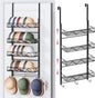 SWTYMIKI Over Door Hat Organizer - 5 Tier Wall Mounted Hat Rack with 4 Adjustable Metal Basket and 3 Hooks, Hanging Baseball Cap Organizer Storage Holds up to 49 Caps for Door, Bedroom, Closet