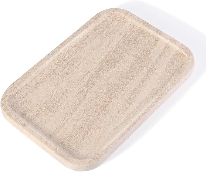 Karibiber Marble Vanity Tray, Bathroom Tray Countertop, Decorative Dresser Organizer, Perfume, Jewelry Holder, Beige Stone Serving for Kitchen Sink Storage(MOCA Cream)