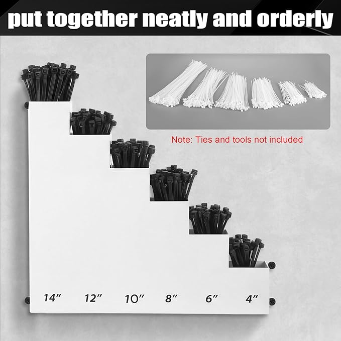 Cable Zip Tie Storage Holder Rack Metal Zip Tie Organizer Wall Mount Pockets with Screws for Workshop Shed Garage Home Ties, Ties and Tools Not Include(White,14 x 13 Inch,6 Pockets)