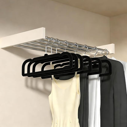 60 Pack Black Velvet Pants Hangers, Flocked Pants Hangers, Felt Clothes Hanger Heavy Duty Non Slip, Space-Saving Clothing Hanger with 360 Swivel Hook for Coat Jeans Shorts Skirts Tank Top