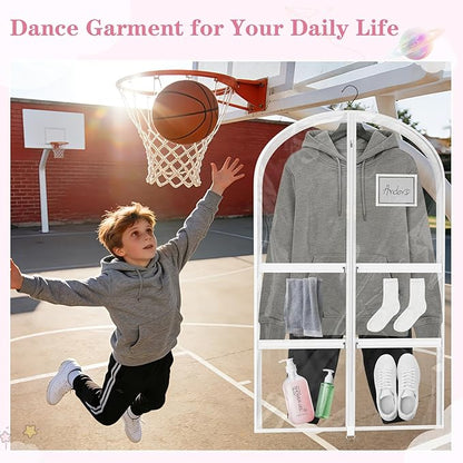 3 Pack Clear Dance Garment Bags for Dancers, 40" Waterproof Dustproof Dance Costume Bags for Hanging Clothes with 5 Large Zipper Pockets for Dance Competition, Suitable for Dress, Uniform