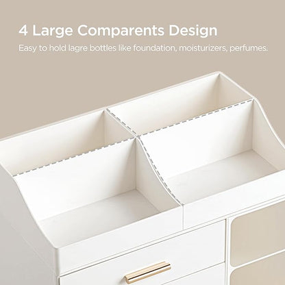 HBlife Makeup Organizer Countertop with Brush Holder,Large Bathroom Counter Organizer with Drawers,Skincare Organizers for Vanity,Plastic Dresser Organizer Storage Gift for Women Girl Mom,All White