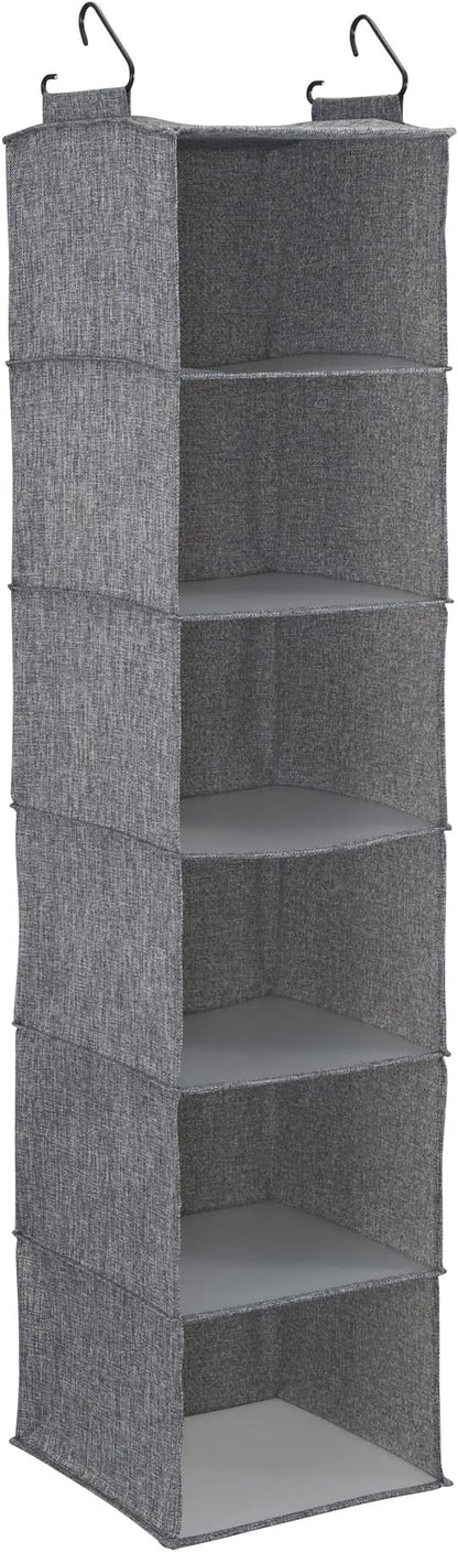 Household Essentials 6 Shelf Hanging Closet Organizer, Hanging Closet Shelf, Fabric Poly Linen and PEVA Shelving