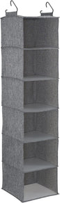 Household Essentials 6 Shelf Hanging Closet Organizer, Hanging Closet Shelf, Fabric Poly Linen and PEVA Shelving
