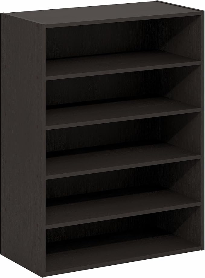 Furinno FANO Shoe Rack, 5-Tier Shoe Organizer, Stackable Shoe Storage, 11.4 x 24.2 x 31.5, for Closet Entryway, Office, Garage, Black Dark Oak