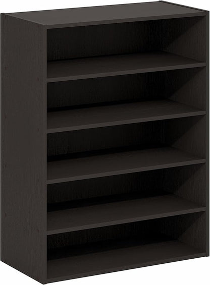 Furinno FANO Shoe Rack, 5-Tier Shoe Organizer, Stackable Shoe Storage, 11.4 x 24.2 x 31.5, for Closet Entryway, Office, Garage, Black Dark Oak