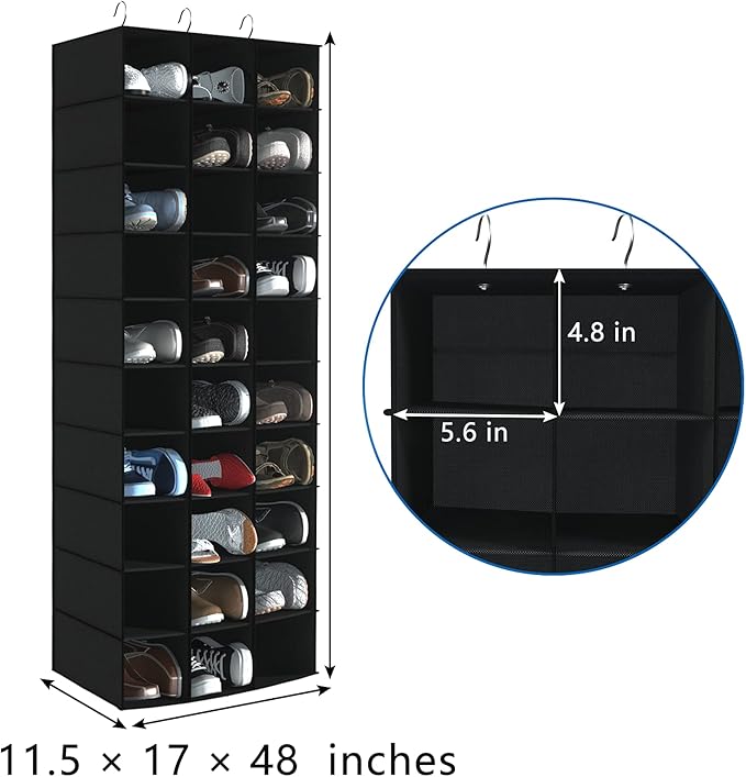 Libeder Hanging Closet Organizers 30 Section Shoe Shelves, Shoe Storage Hanging Shoe Rack, Space Saving Shoe Holder, Black