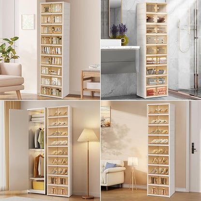 Portable Extra Large Folding Shoe Rack, Shoe Organizer Storage Box for Closet With Magnetic Clear Door, Shoe Storage Cabinet for Living Room, Entryway(9 layers—18 Pairs, Style-A)
