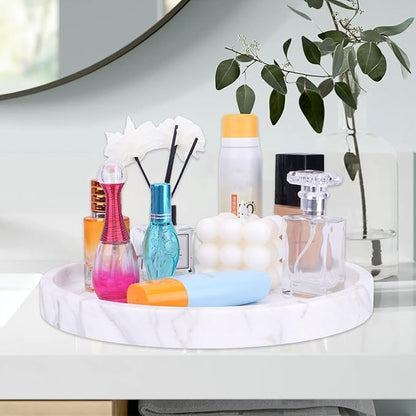 Natural Marble Decorative Tray for Bathroom Bedroom Kitchen Dresser, Large 10.6" Round Vanity Trays for Jewelry, Perfume, Cosmetic, Candle, Countertop Storage Organizer for Home Decor (WH037)