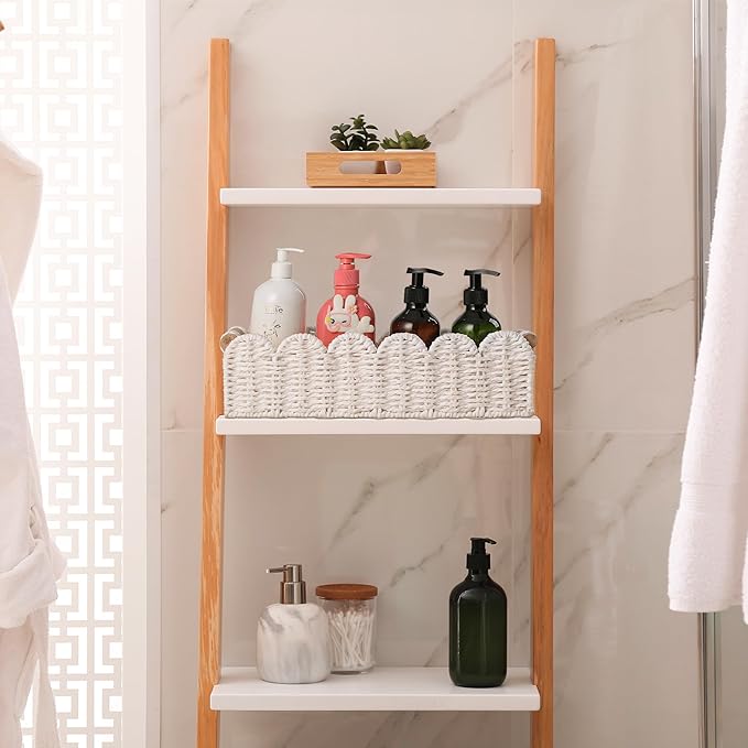 Toilet Paper Storage Basket Bathroom Counter Organizer Wicker Baskets for Organizing Cute Basket for Bedroom Nursery Room Kitchen Bathroom Decor-White