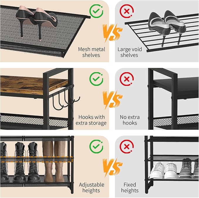 Shoe Rack for Entryway, Sturdy Metal Shoe Storage, 5 Tier Shoe Rack with Mesh Shelves, Adjustable Shoe Organizer for Closet, Front Door Entrance, Bedroom
