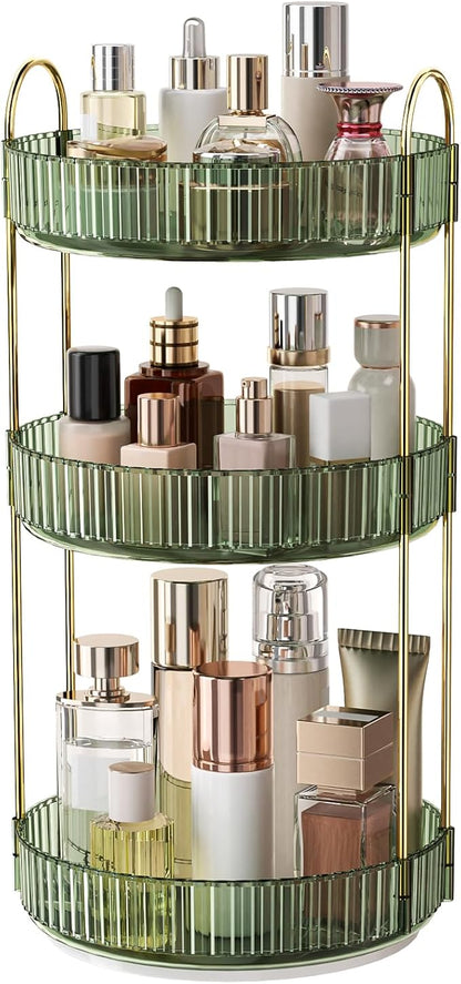 360° Rotating Makeup Organizer, Large Capacity Skincare Organizer, 3 Tier Cosmetic Skin Care Perfume Dresser Organizer, Fits Cosmetics, Perfume, Skin Care, Lipstick