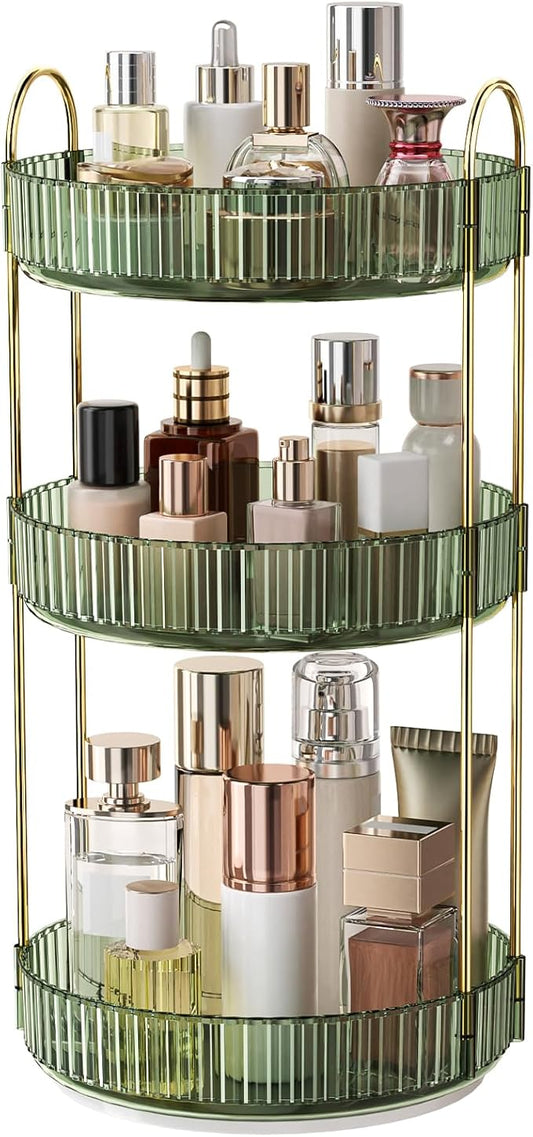 360° Rotating Makeup Organizer, Large Capacity Skincare Organizer, 3 Tier Cosmetic Skin Care Perfume Dresser Organizer, Fits Cosmetics, Perfume, Skin Care, Lipstick