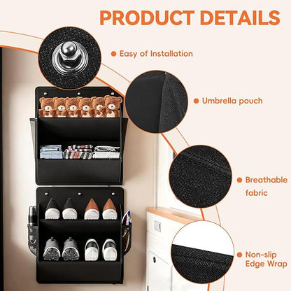 2 Pack RV Shoe Storage Organizer, Over the Door/Wall Hanging Shoe Rack with Sticky Adhesive, Large Deep Pockets for Narrow Space, Closet Camper Storage Black