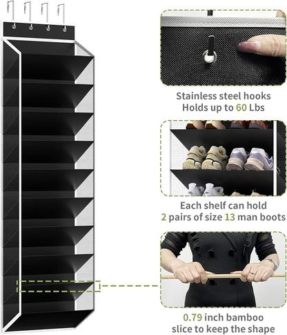 KEEPJOY 10 Tiers Mesh Over Door Shoe Organizer Storage, Hanging Shoe Holder for Door with Large Deep Pockets, Fit 20-30 Pairs Shoe Rack for Sneakers, Boots(Black)