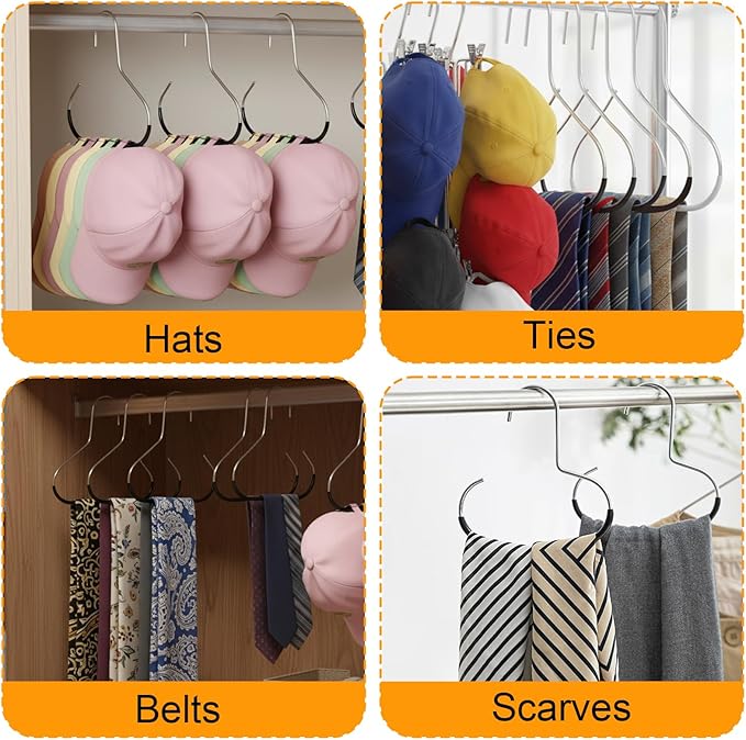 4 PCS Hat Organizer for Baseball Caps, Black Hat Storage Hook Stainless Steel Hat Hangers for Closet Hat Rack Hat Holder for Baseball Caps Cap Organizer for Cap Tank Top Belt Tie Purse Bra