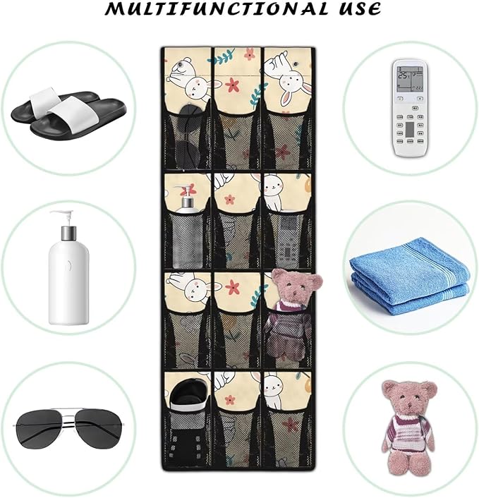 Rabbit Floral Hanging Over the Door Shoe Organizer,Quick Dry Shoe Storage Hanging Bag,Over The Door Organizer,Small Hanging Shoe Rack for Closet,Stable Spice Rack for Kitchen