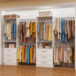 Closet System with 2 Set, 4FT-15FT Closet Organizer System with 6 Wooden Drawers Walk-in Closet Storage System with 10 Expandable Hanging Rods Garment Rack Wall Mount White